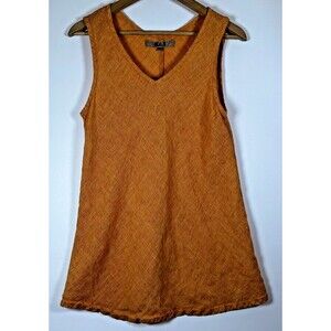Flax Tank Top Womens Small Orange 100% Linen Sleeveless Tunic Casual